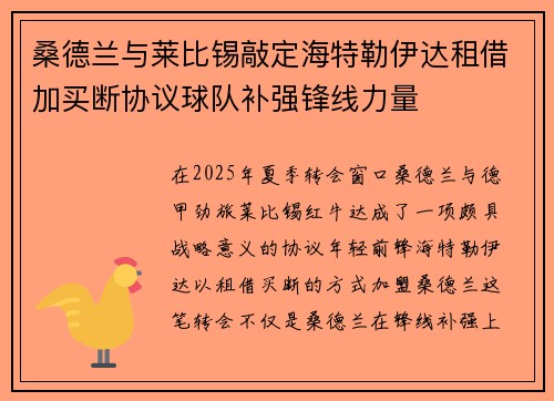 桑德兰与莱比锡敲定海特勒伊达租借加买断协议球队补强锋线力量